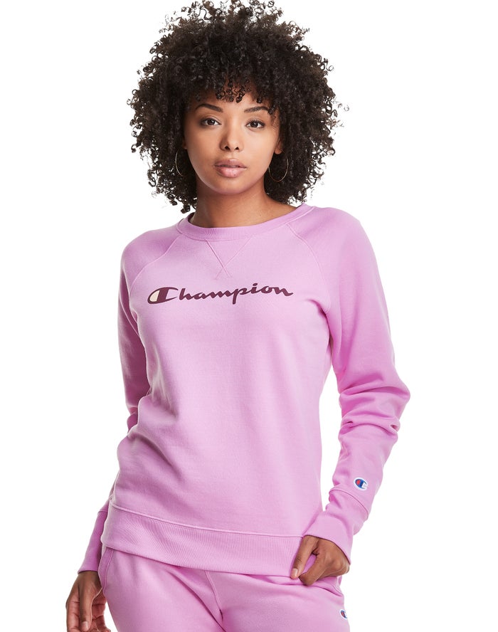 Champion Powerblend Fleece Classic Crew Script Logo Sweatshirt Dames - Roze - Belgie 1867HDABV